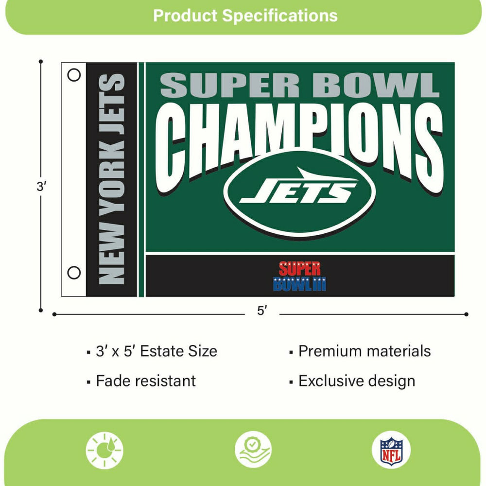 New York Jets Superbowl III Champions Football 3x5 Flag - NFL Home