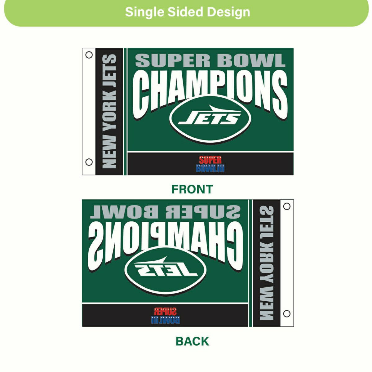 New York Jets Superbowl III Champions Football 3x5 Flag - NFL Home