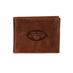 New York Jets, Embossed 100% Genuine Tumbled Leather Passcase Bi-Fold  - NFL Home