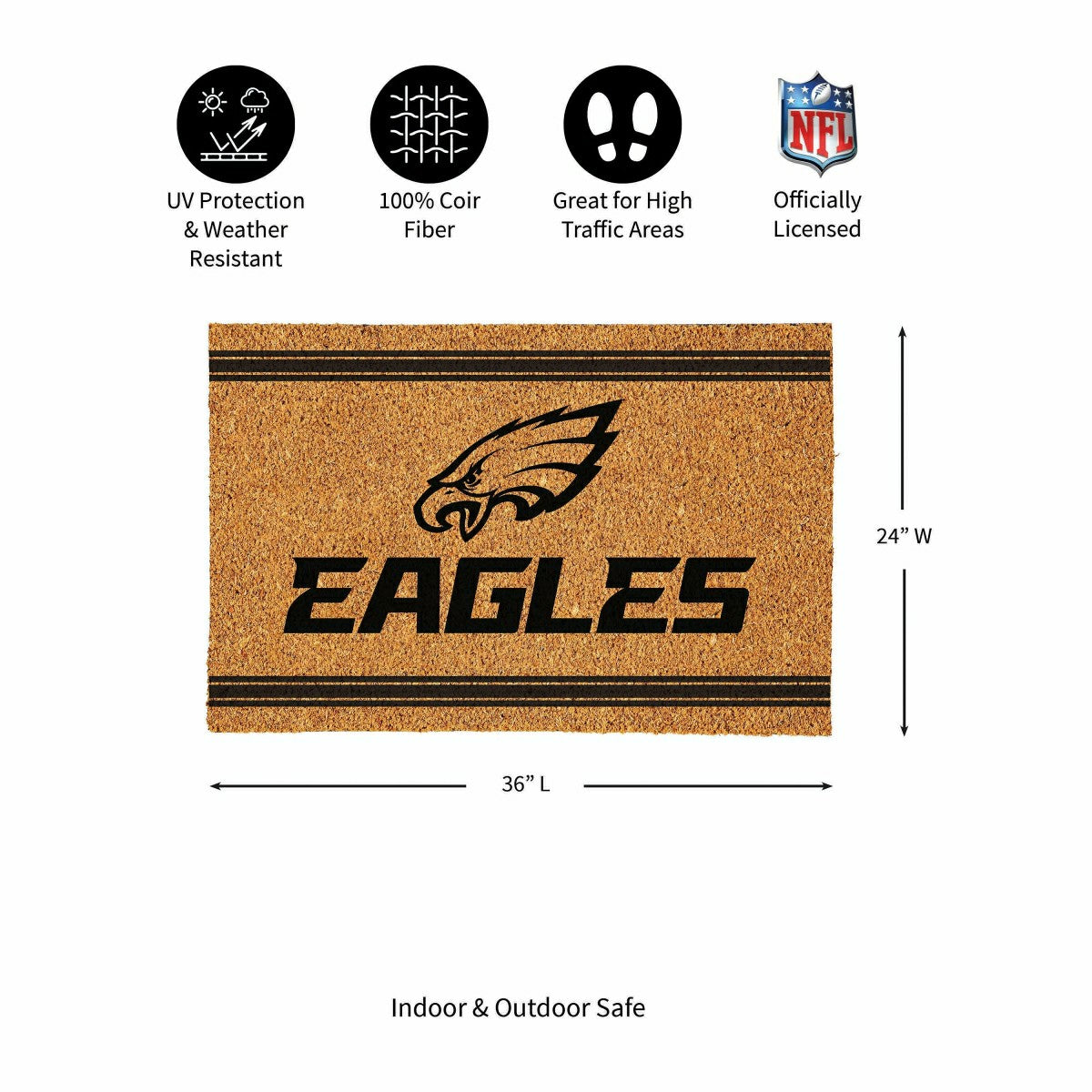 Philadelphia Eagles Large One Color Coir Mat, 36"x24" - NFL