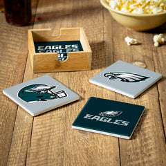 Philadelphia Eagles Ceramic Coasters Set, 4pcs with Wood Caddy - NFL