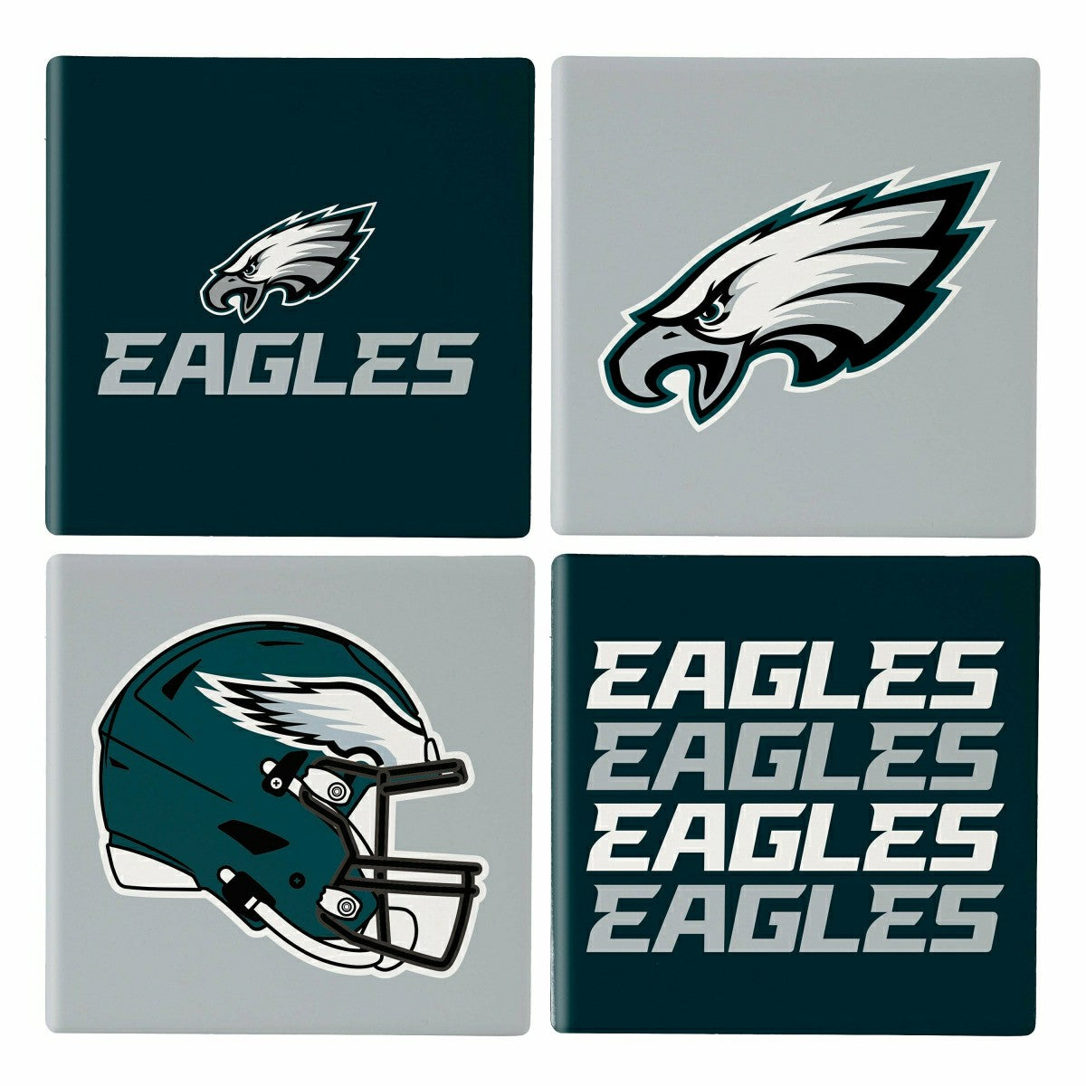 Philadelphia Eagles Ceramic Coasters Set, 4pcs with Wood Caddy - NFL