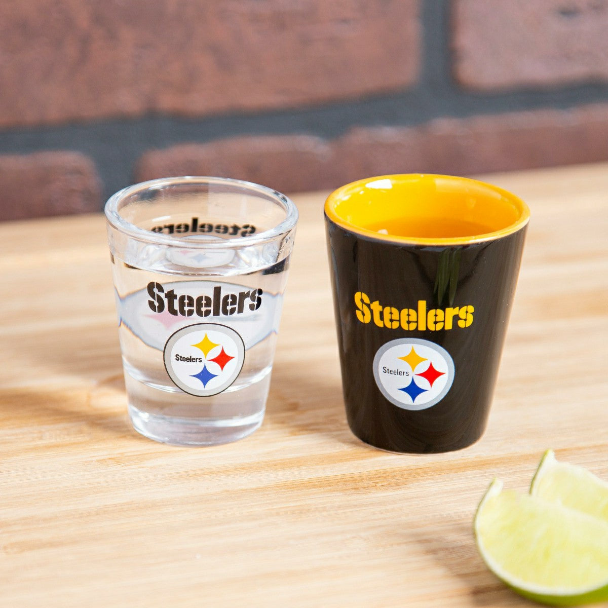 Pittsburgh Steelers 4-Piece Ceramic and Glass 2oz. Shot Glass Set - NFL Home