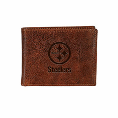 Pittsburgh Steelers, Embossed 100% Genuine Tumbled Leather Passcase Bi - NFL Home