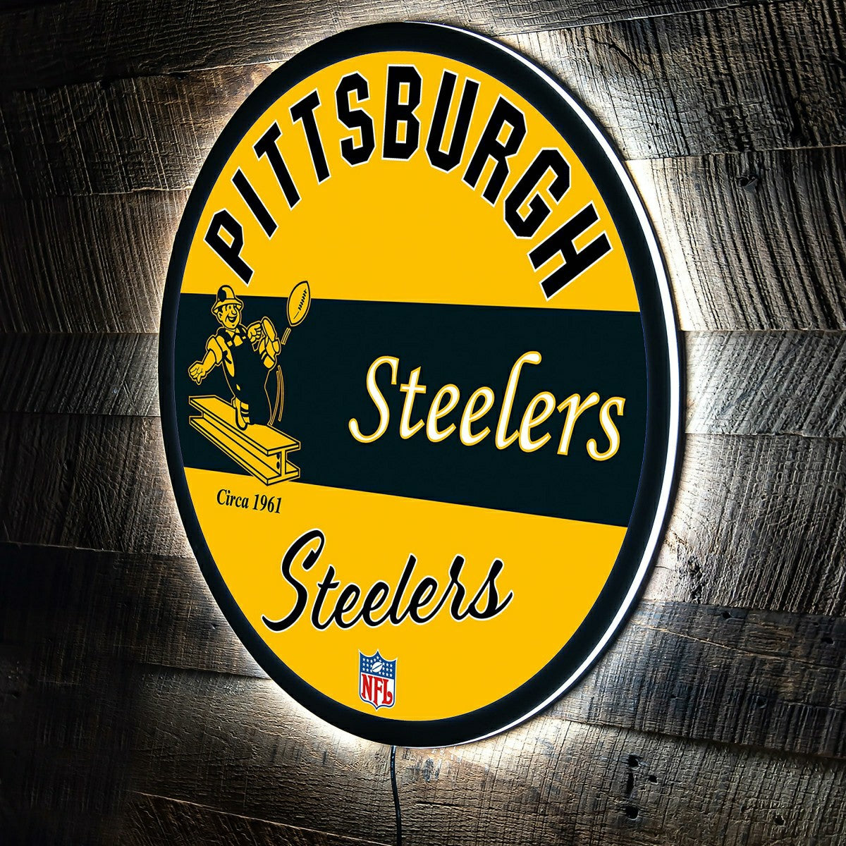 Pittsburgh Steelers NFL Football Large Round Vintage Edgelite LED Deco - NFL Home