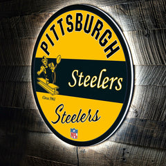 Pittsburgh Steelers NFL Football Large Round Vintage Edgelite LED Deco - NFL Home