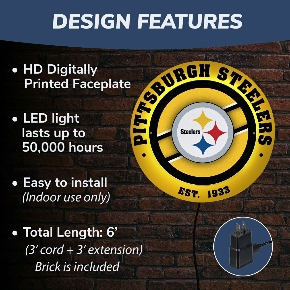 Pittsburgh Steelers, Metal Lite, Round - NFL