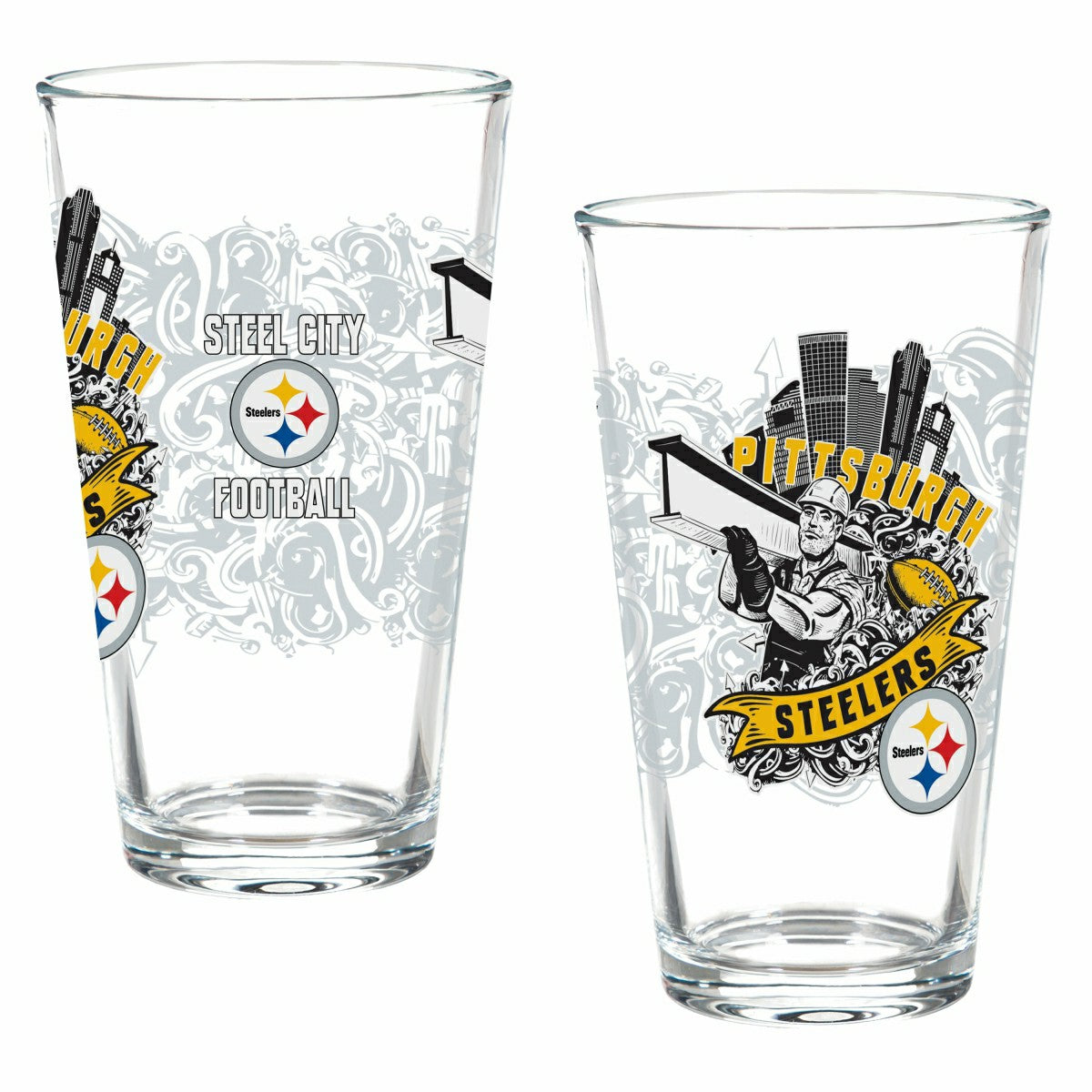 Pittsburgh Steelers 16oz Glass pint, Set of 2 - NFL Home