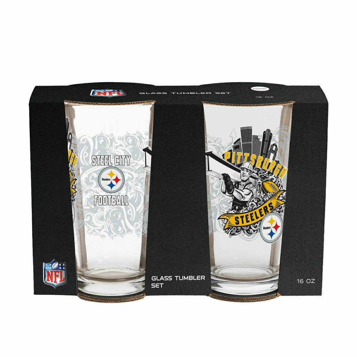 Pittsburgh Steelers 16oz Glass pint, Set of 2 - NFL Home