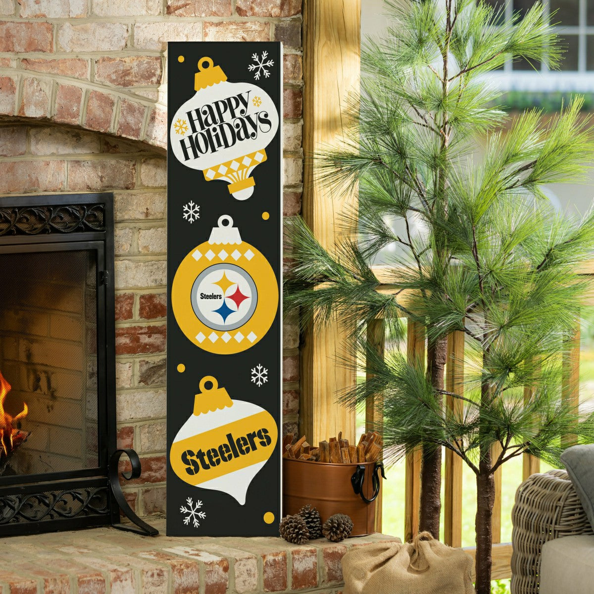 47" Double Sided Leaner, Pittsburgh Steelers, Christmas - NFL Home