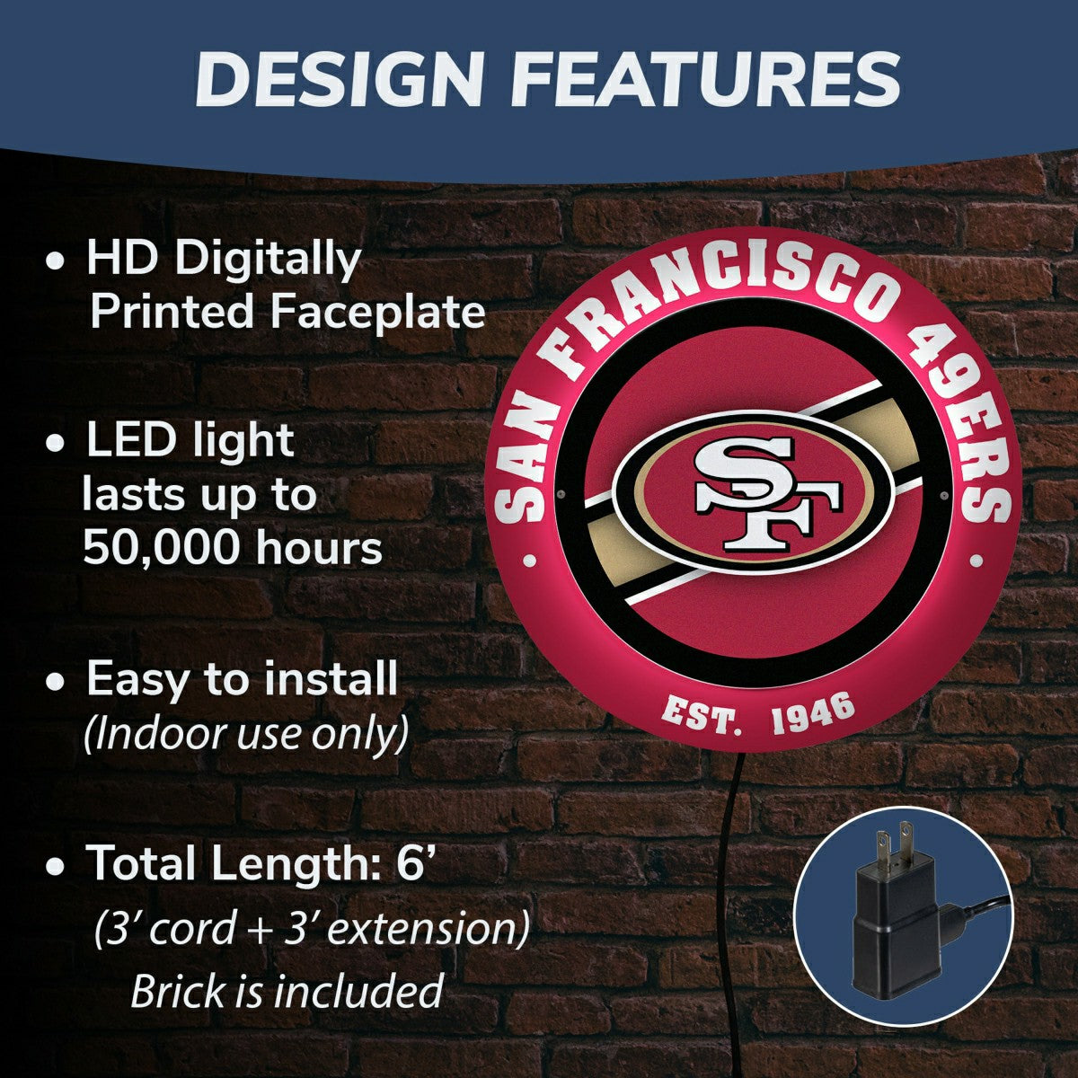 San Francisco 49ers, Metal Lite, Round - NFL