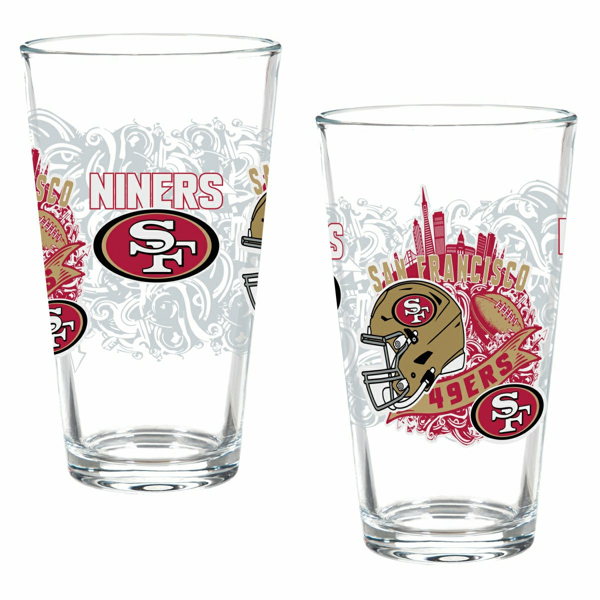 San Francisco 49ers 16oz Glass pint, Set of 2 - NFL Home