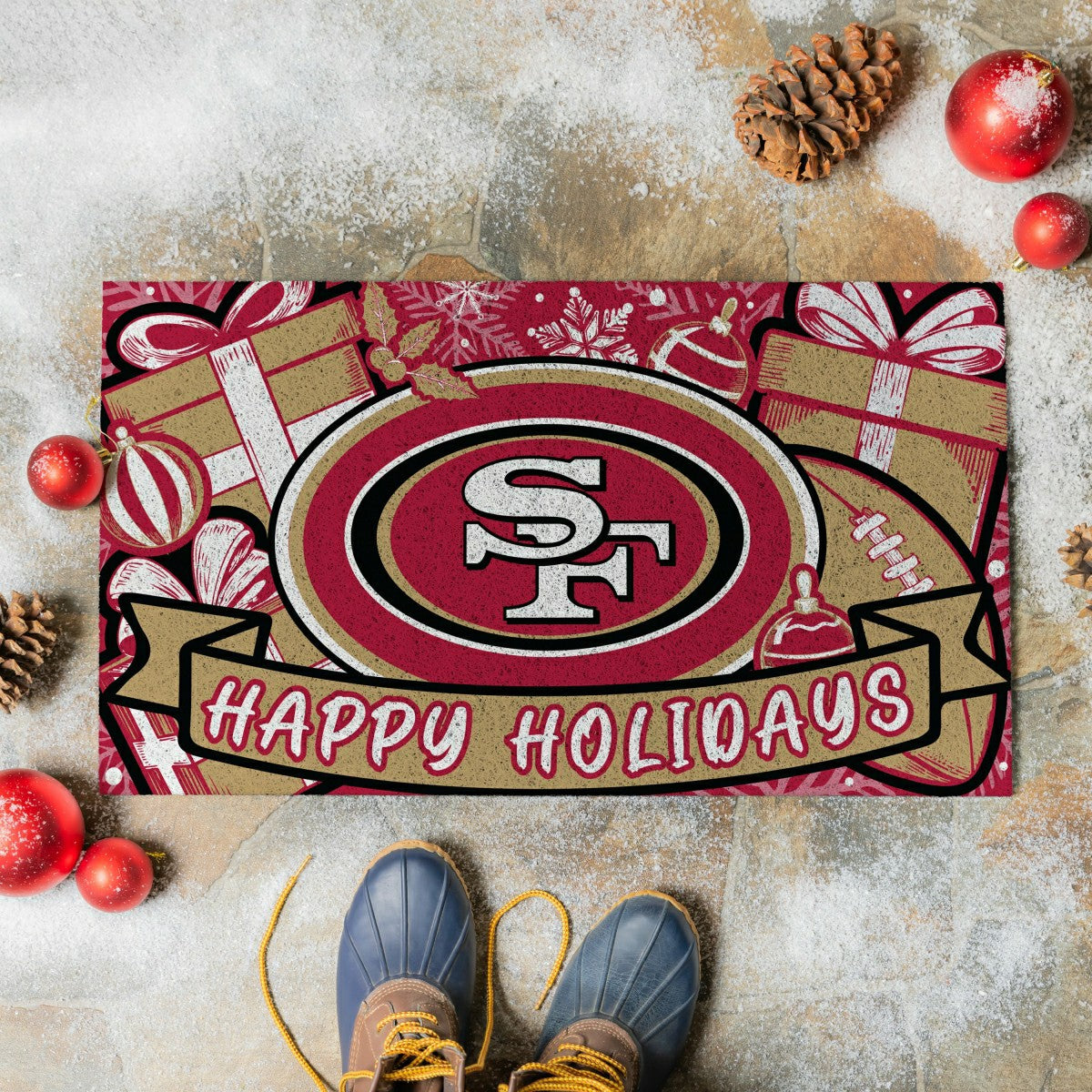 San Francisco 49ers Holiday PVC Mat, 28"x16" - NFL
