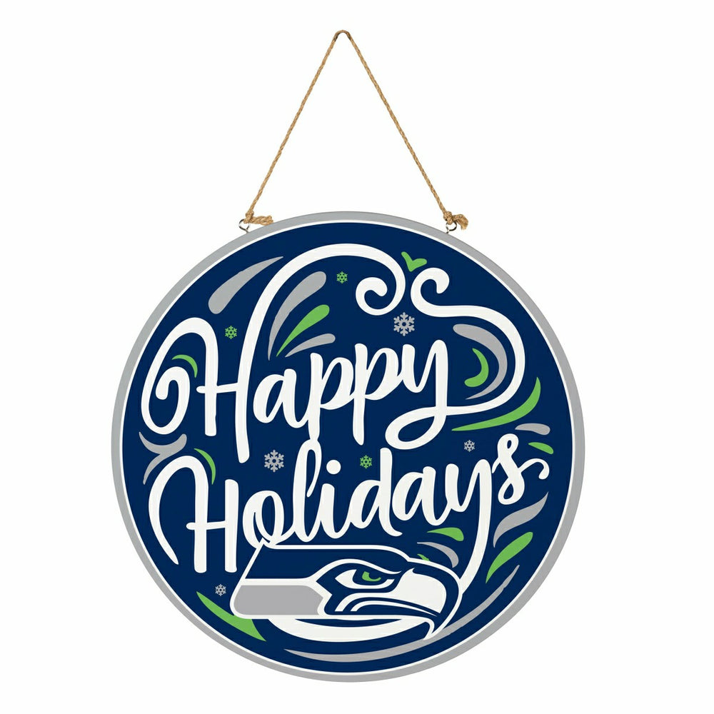 Seattle Seahawks Holiday Round Door Décor with Hanging Rope, 18x18 - NFL Home