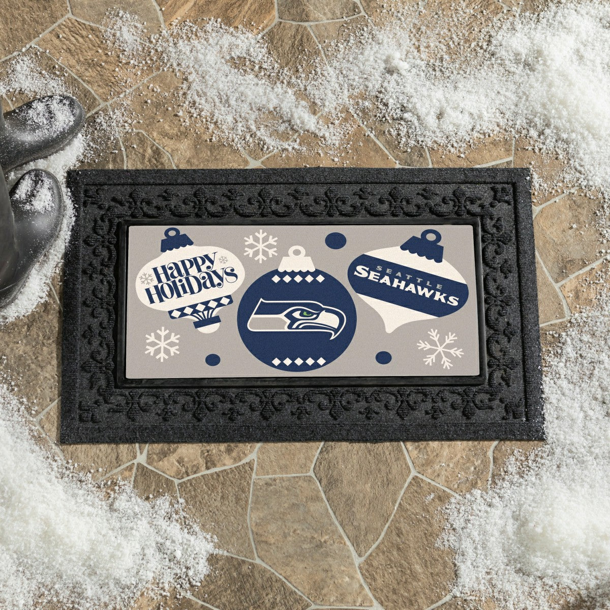Seattle Seahawks Holiday Flocked Coir Sassafras Switch Mat, 22"x10" - NFL