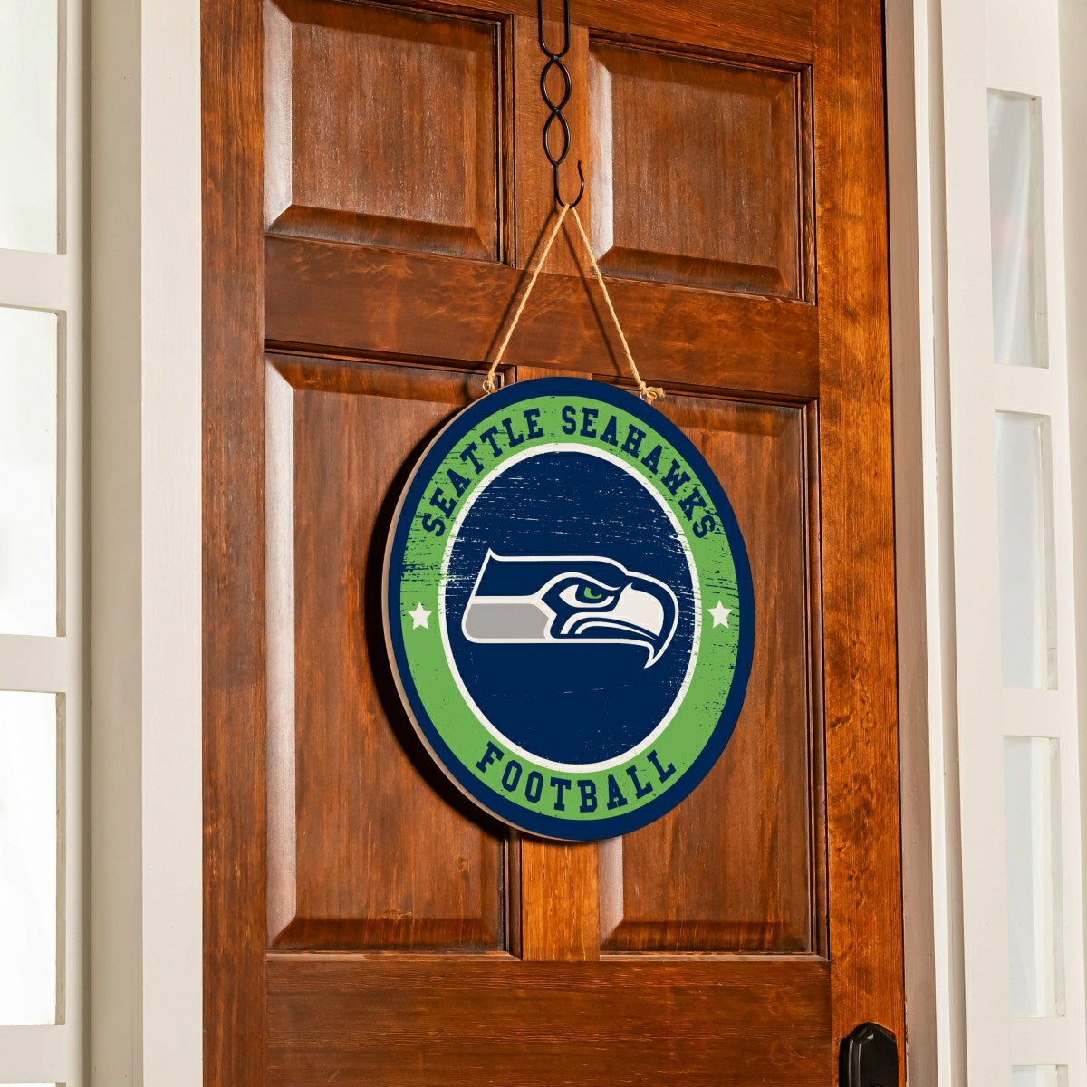 Seattle Seahawks Round Door Décor with Hanging Rope, 18x18 - NFL Home
