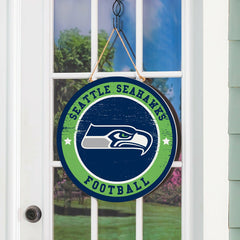Seattle Seahawks Round Door Décor with Hanging Rope, 18x18 - NFL Home