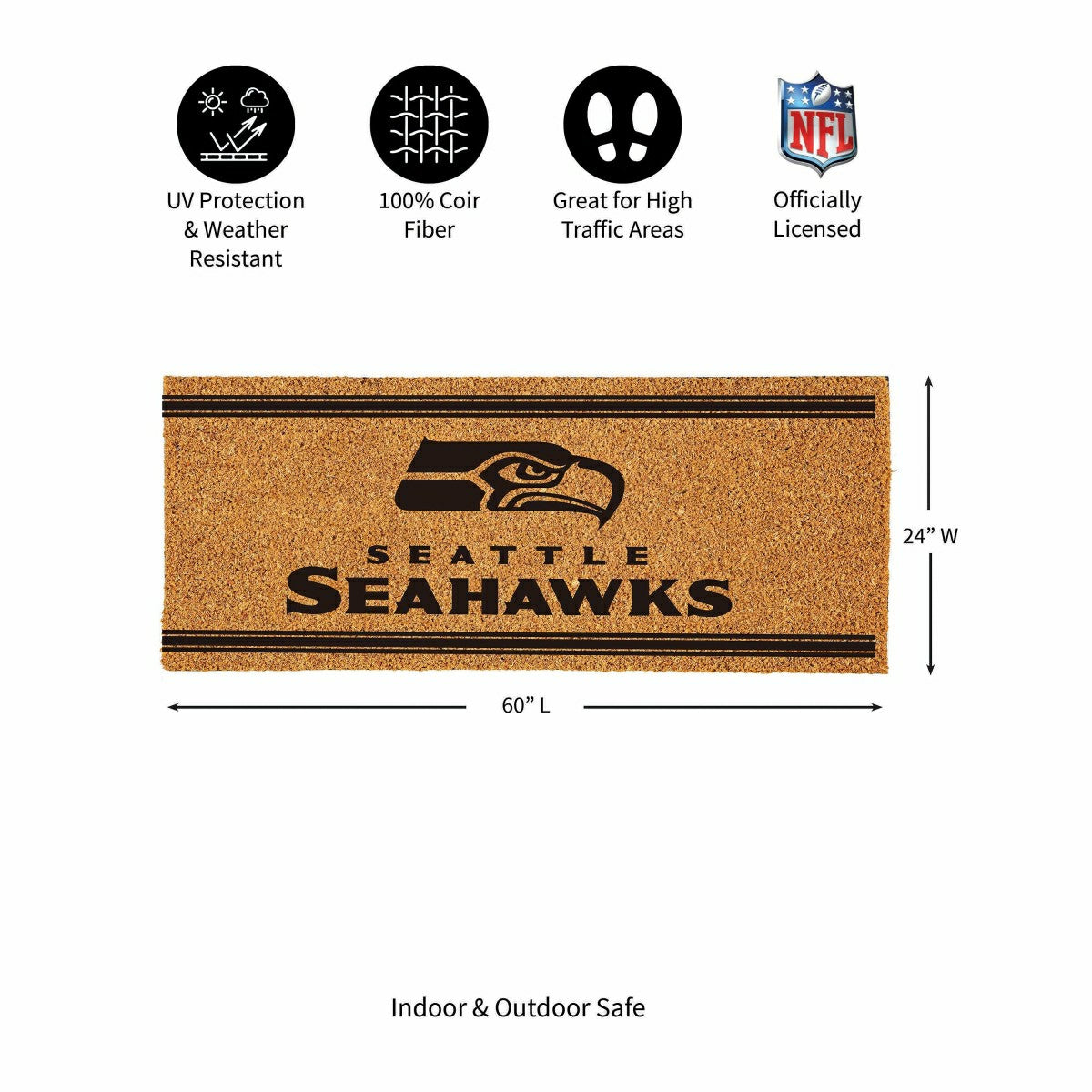 Seattle Seahawks Extra Large One Color Coir Mat, 60"x24" - NFL