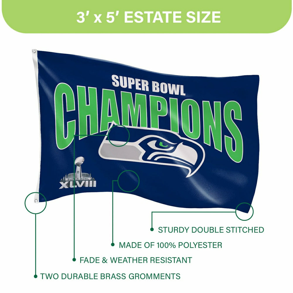 Seattle Seahawks Superbowl XLVIII Champions Football 3x5 Flag - NFL Home