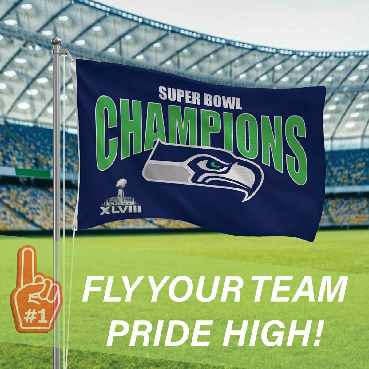 Seattle Seahawks Superbowl XLVIII Champions Football 3x5 Flag - NFL Home