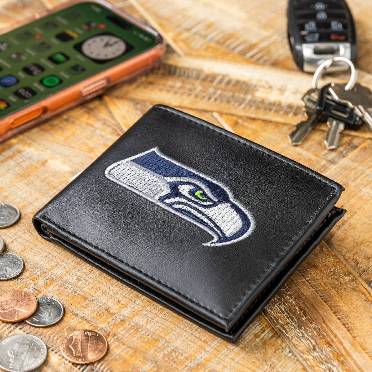 Seattle Seahawks Black Bi-Fold Embroidered Wallet w/ RFID Blocking - NFL Home