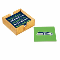 Seattle Seahawks Ceramic Coasters Set, 4pcs with Wood Caddy - NFL