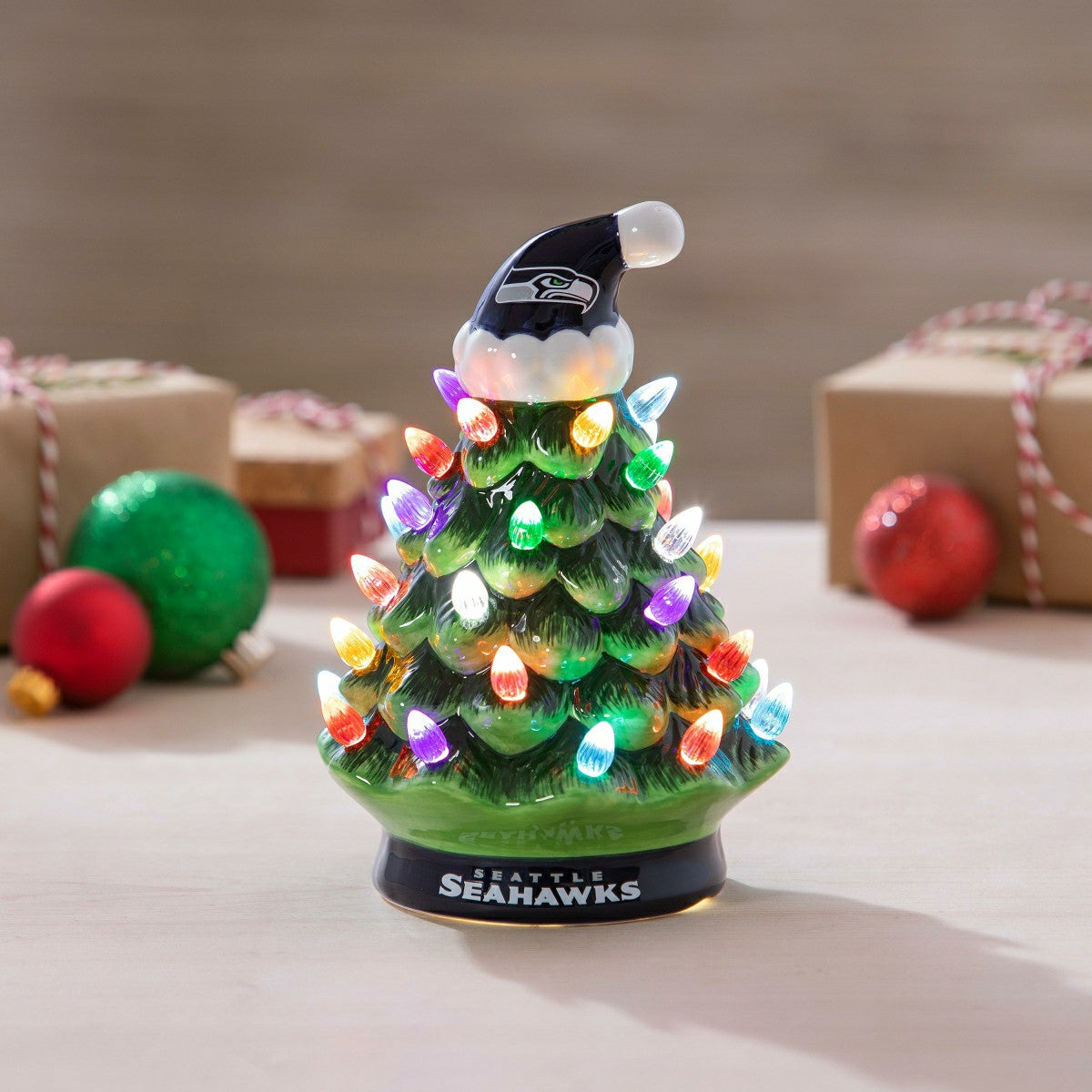 8" LED Ceramic Christmas Tree, Seattle Seahawks - NFL Home
