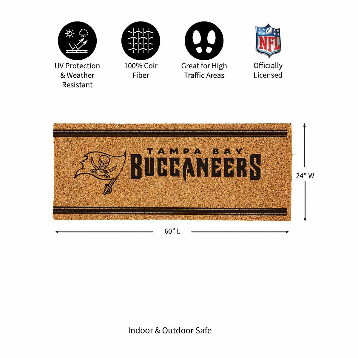Tampa Bay Buccaneers Extra Large One Color Coir Mat, 60"x24" - NFL