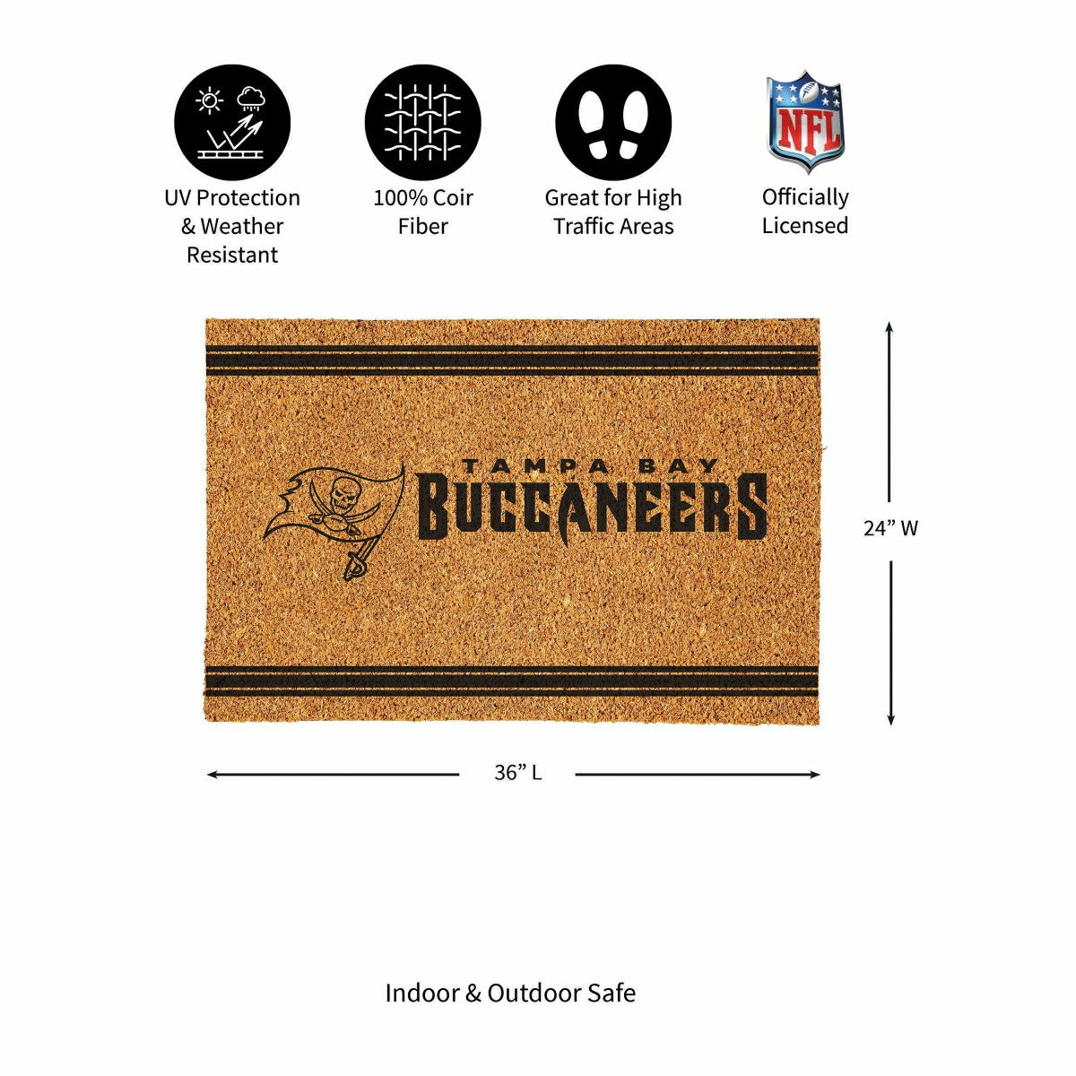 Tampa Bay Buccaneers Large One Color Coir Mat, 36"x24" - NFL