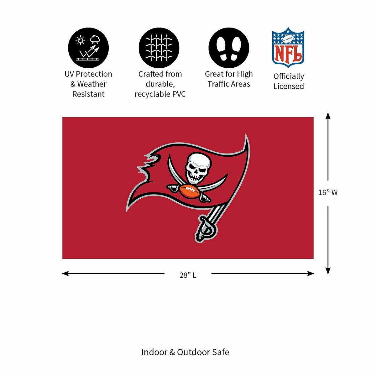 Full Color PVC Mat, 16" x 28", Tampa Bay Buccaneers - NFL