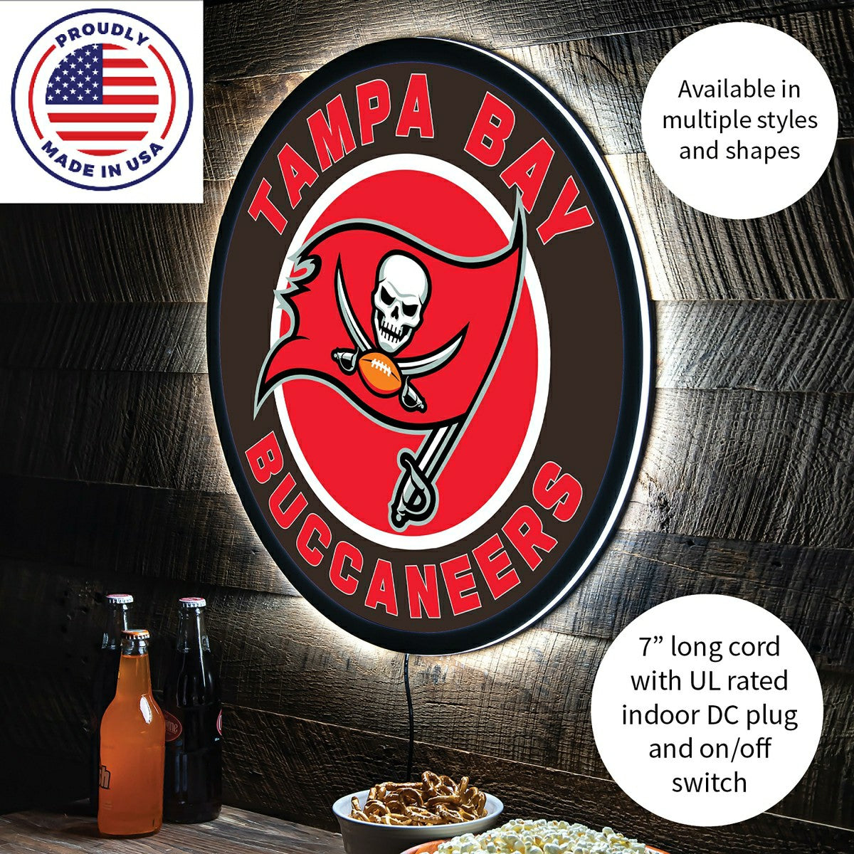 LED Wall Decor, Round, Tampa Bay Buccaneers - NFL Home