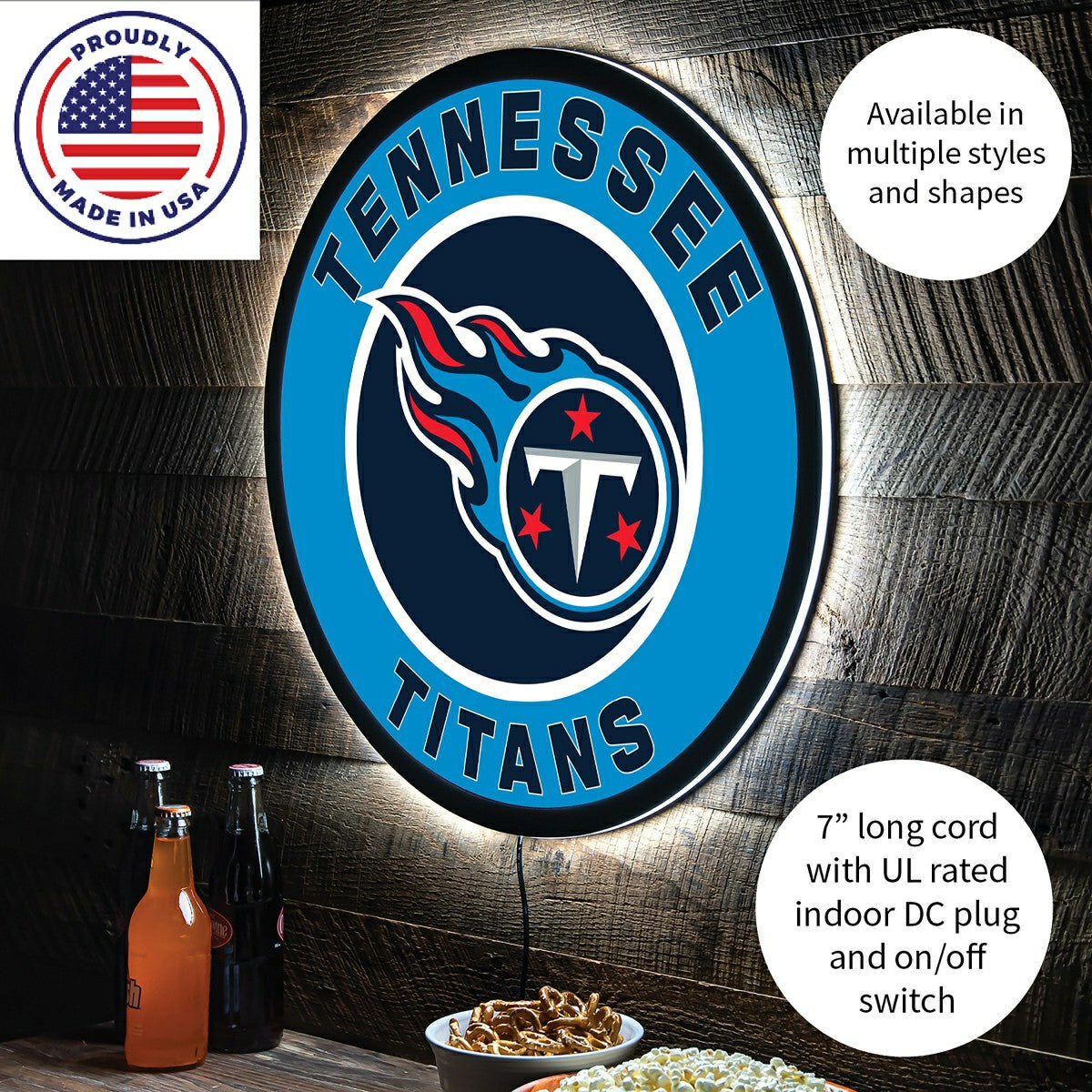 LED Wall Decor, Round, Tennessee Titans - NFL Home