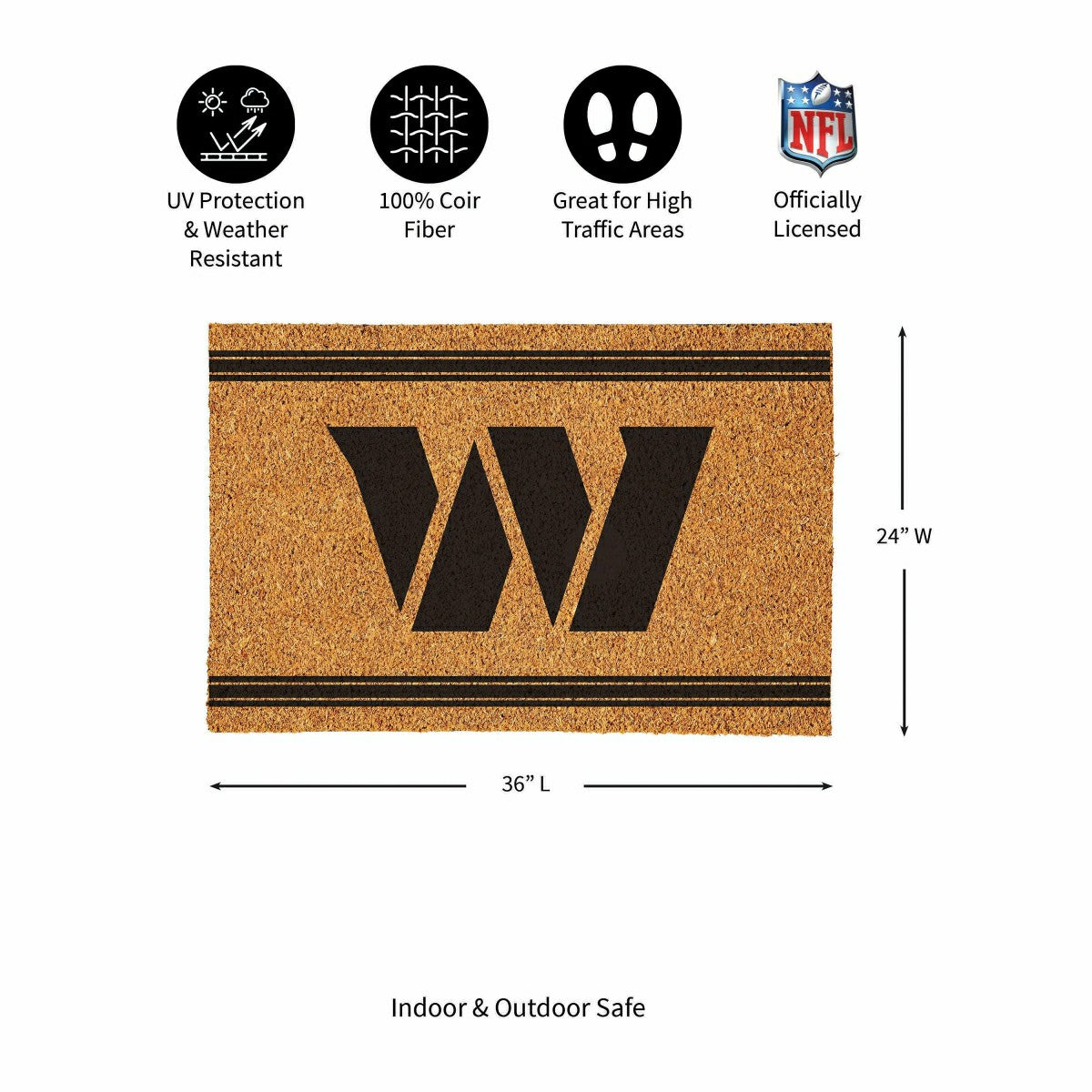 Washington Commanders Large One Color Coir Mat, 36"x24" - NFL