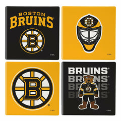 Boston Bruins Ceramic Coasters Set, 4pcs with Wood Caddy - NHL Home