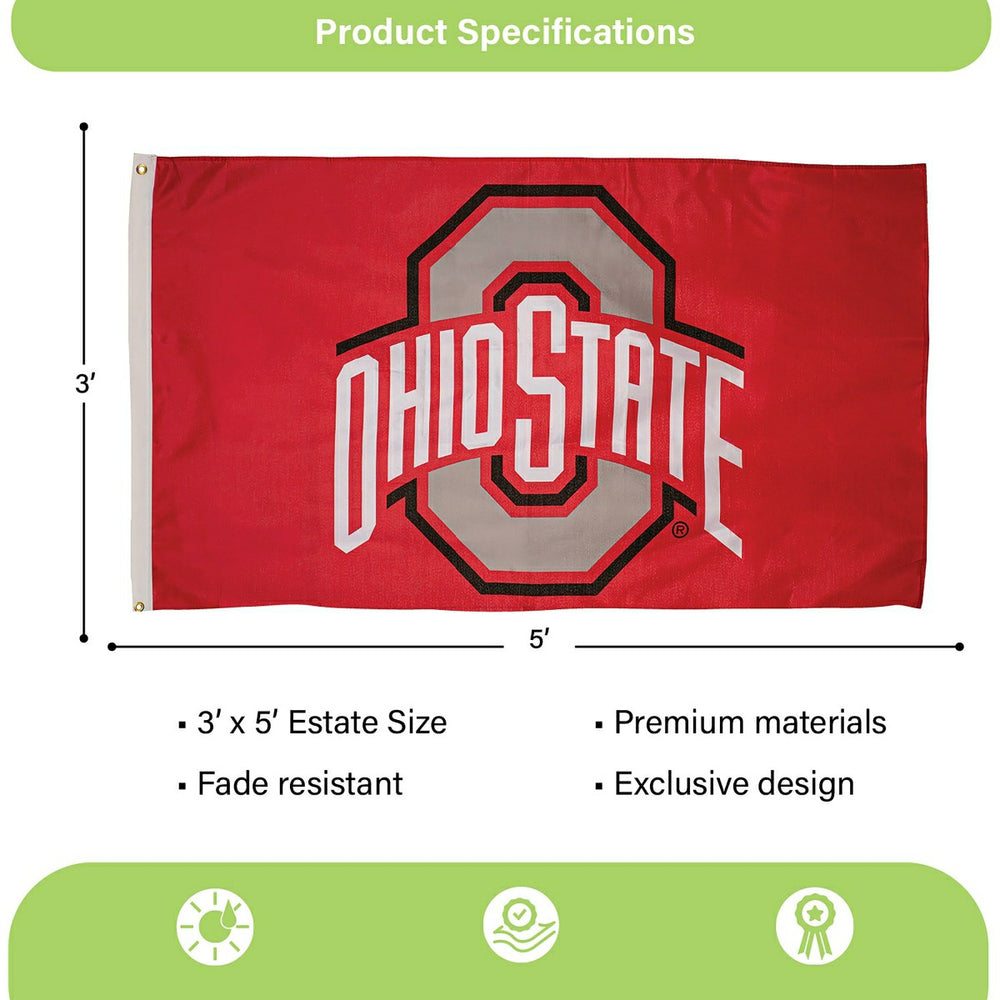 Ohio State University Single Sided Flag with 2 Grommets, 3'x5' - Home Collegiate