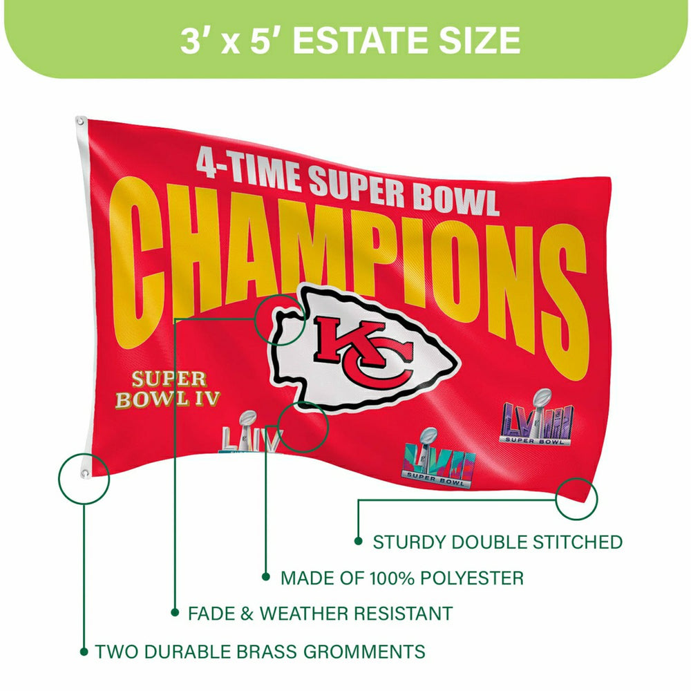 Kansas City Chiefs Multi-Win Superbowl Champions Football 3x5 Flag - Home