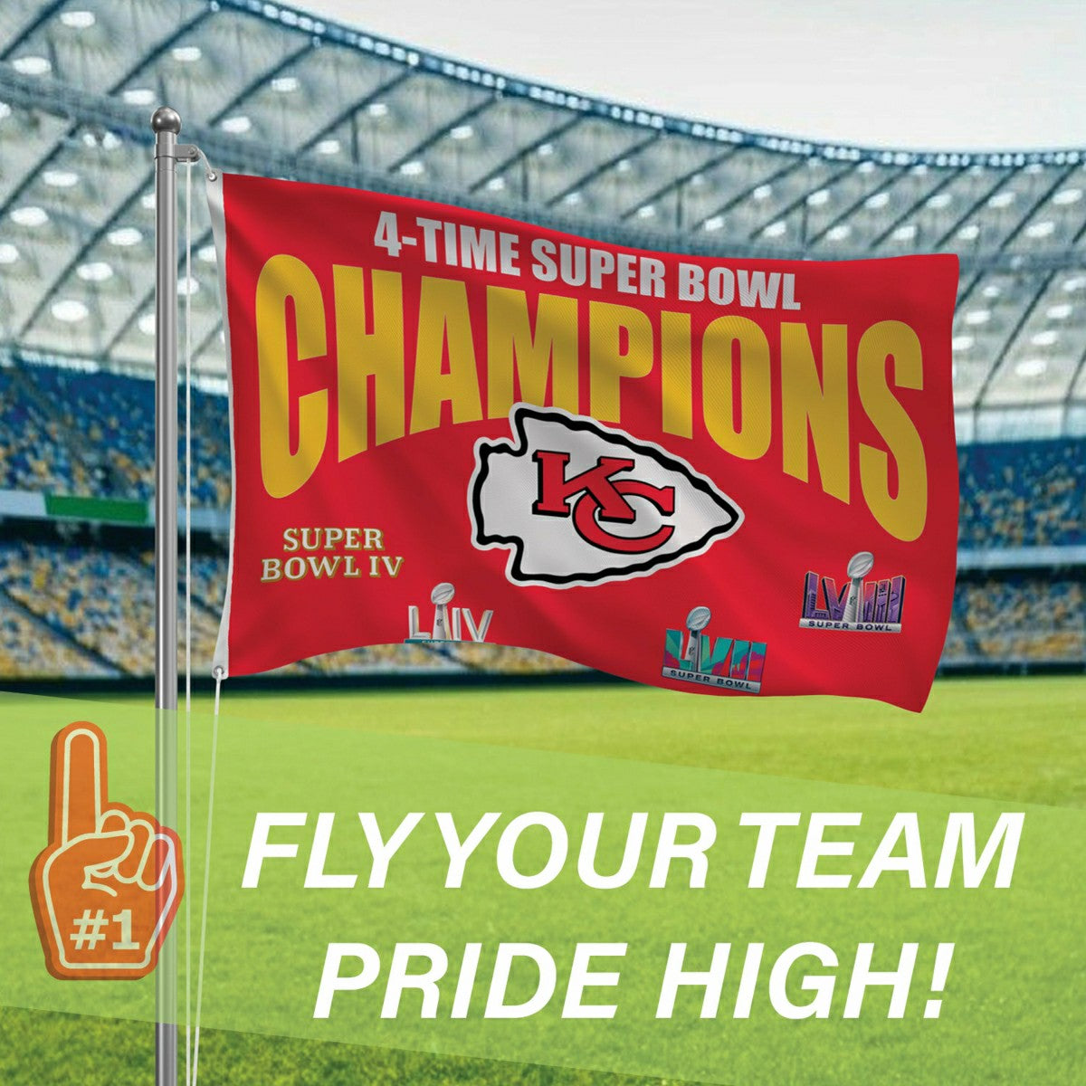 Kansas City Chiefs Multi-Win Superbowl Champions Football 3x5 Flag - Home