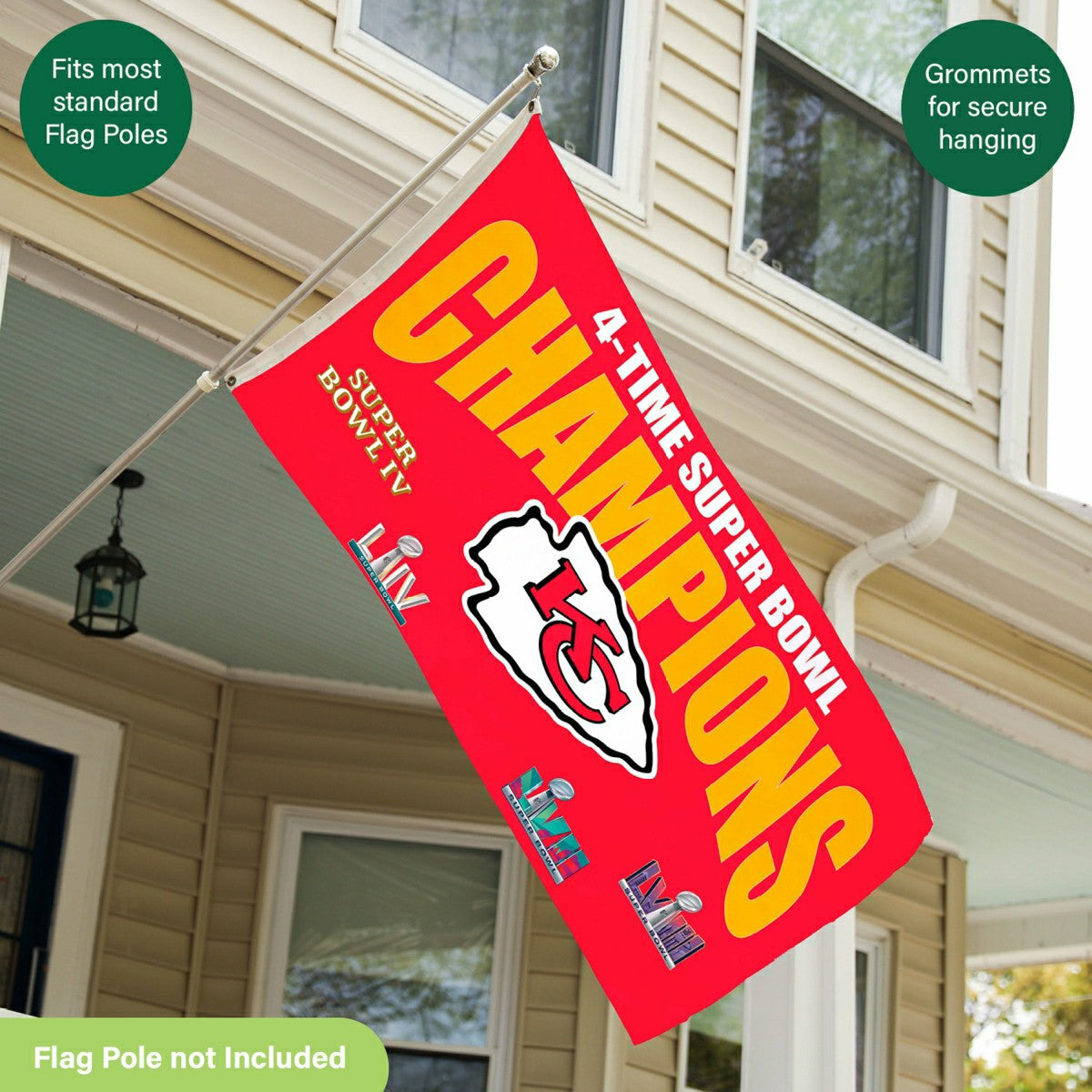 Kansas City Chiefs Multi-Win Superbowl Champions Football 3x5 Flag - Home