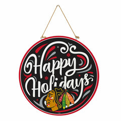 Chicago Blackhawks Holiday Round Door Décor with Hanging Rope, 18x18 - NHL Home