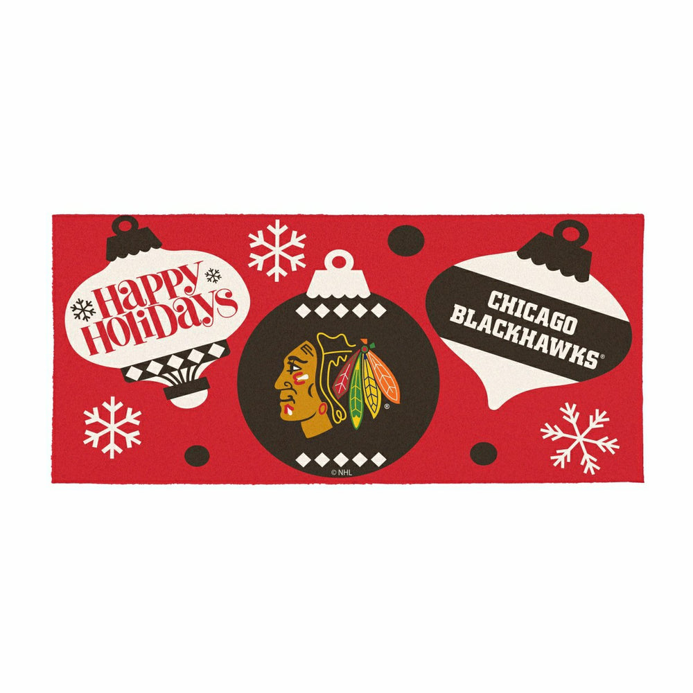 Chicago Blackhawks Holiday Flocked Coir Sassafras Switch Mat, 22"x10" - NHL
