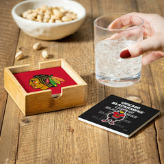 Chicago Blackhawks Ceramic Coasters Set, 4pcs with Wood Caddy - NHL Home