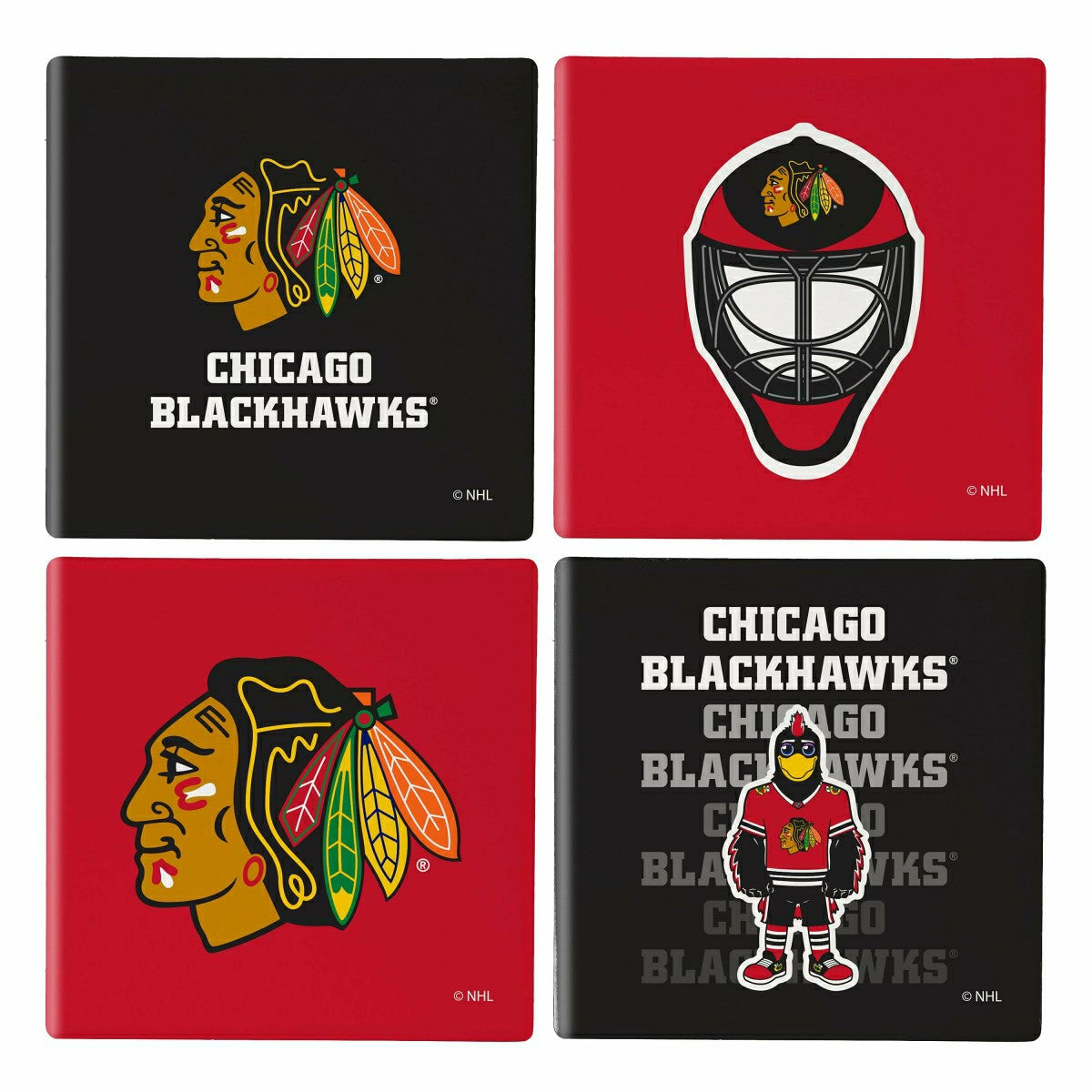 Chicago Blackhawks Ceramic Coasters Set, 4pcs with Wood Caddy - NHL Home