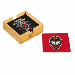 Chicago Blackhawks Ceramic Coasters Set, 4pcs with Wood Caddy - NHL Home