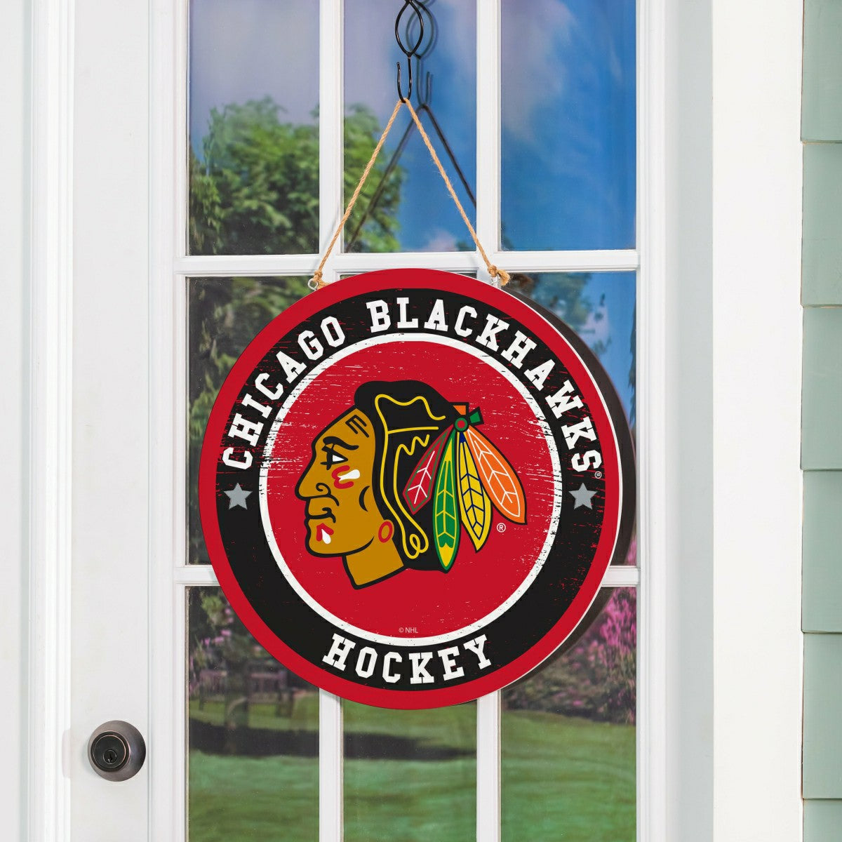 Chicago Blackhawks Round Door Décor with Hanging Rope, 18x18 - NHL Home