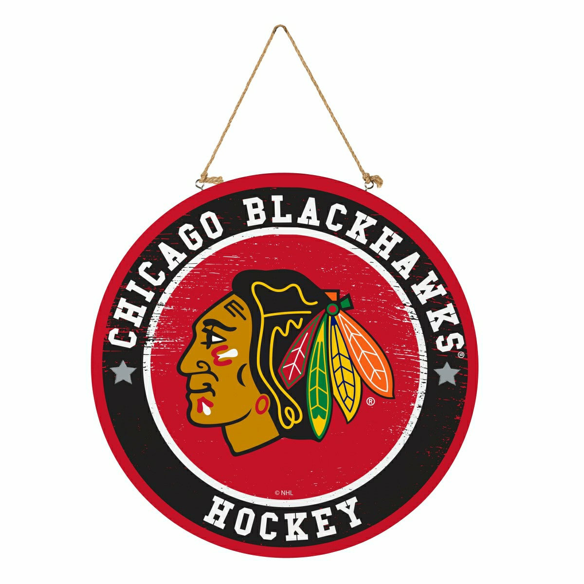 Chicago Blackhawks Round Door Décor with Hanging Rope, 18x18 - NHL Home