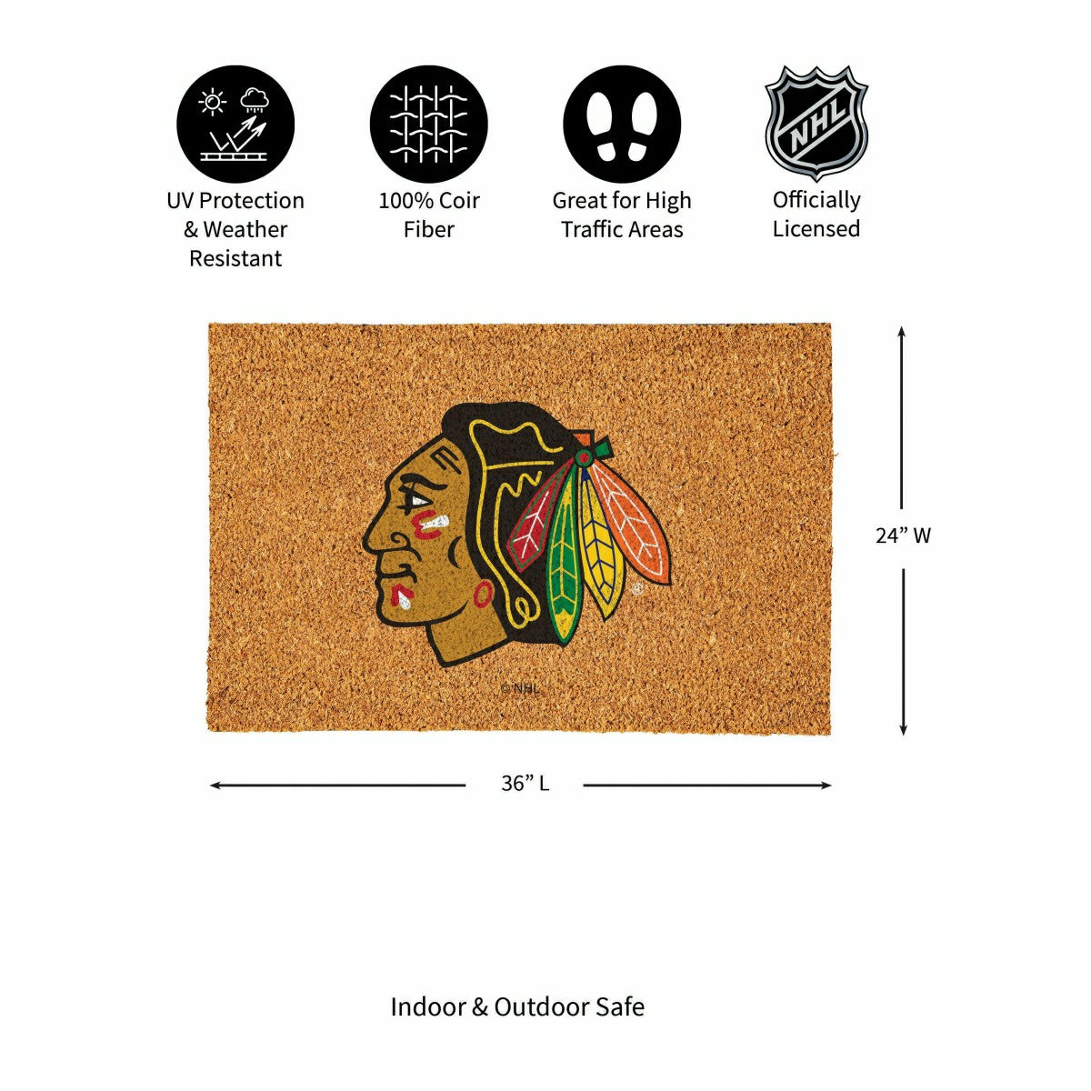 Chicago Blackhawks Large Full Color Coir Mat, 36"x24" - NHL