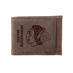 Front Pocket Wallet w/ RFID Blocking, Chicago Blackhawks, Brown - NHL Home