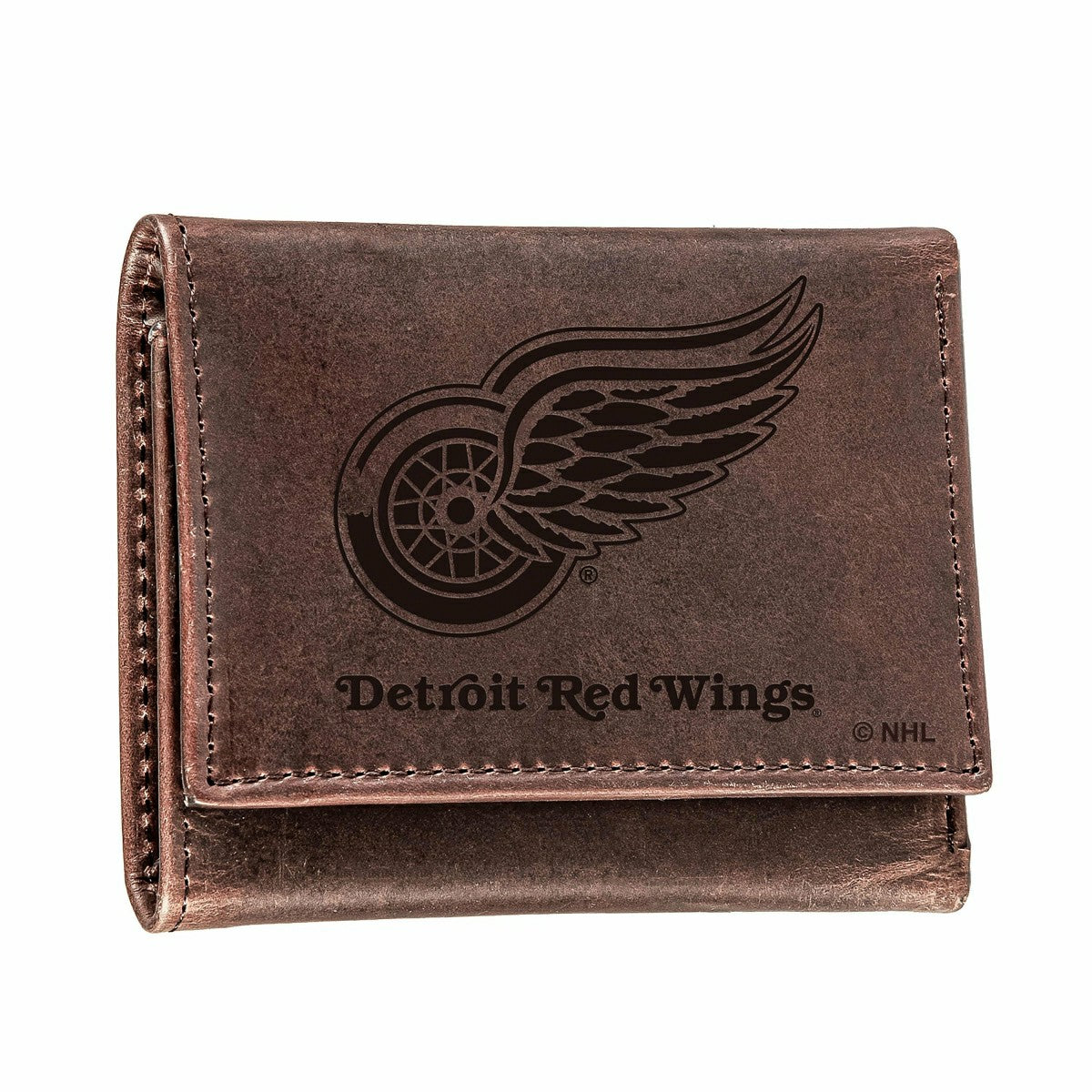 Detroit Red Wings, Tri-Fold Wallet, Brown, CH, 100% Genuine Leather - NHL Home