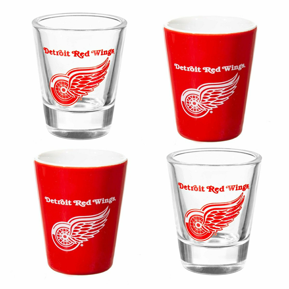 Detroit Red Wings 4-Piece Ceramic and Glass 2oz. Shot Glass Set - NHL Home