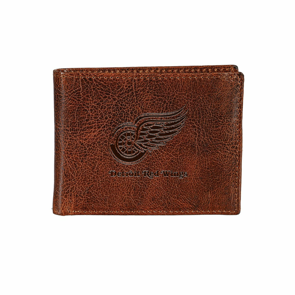 Detroit Red Wings, Embossed 100% Genuine Tumbled Leather Passcase Bi-F - NHL Home
